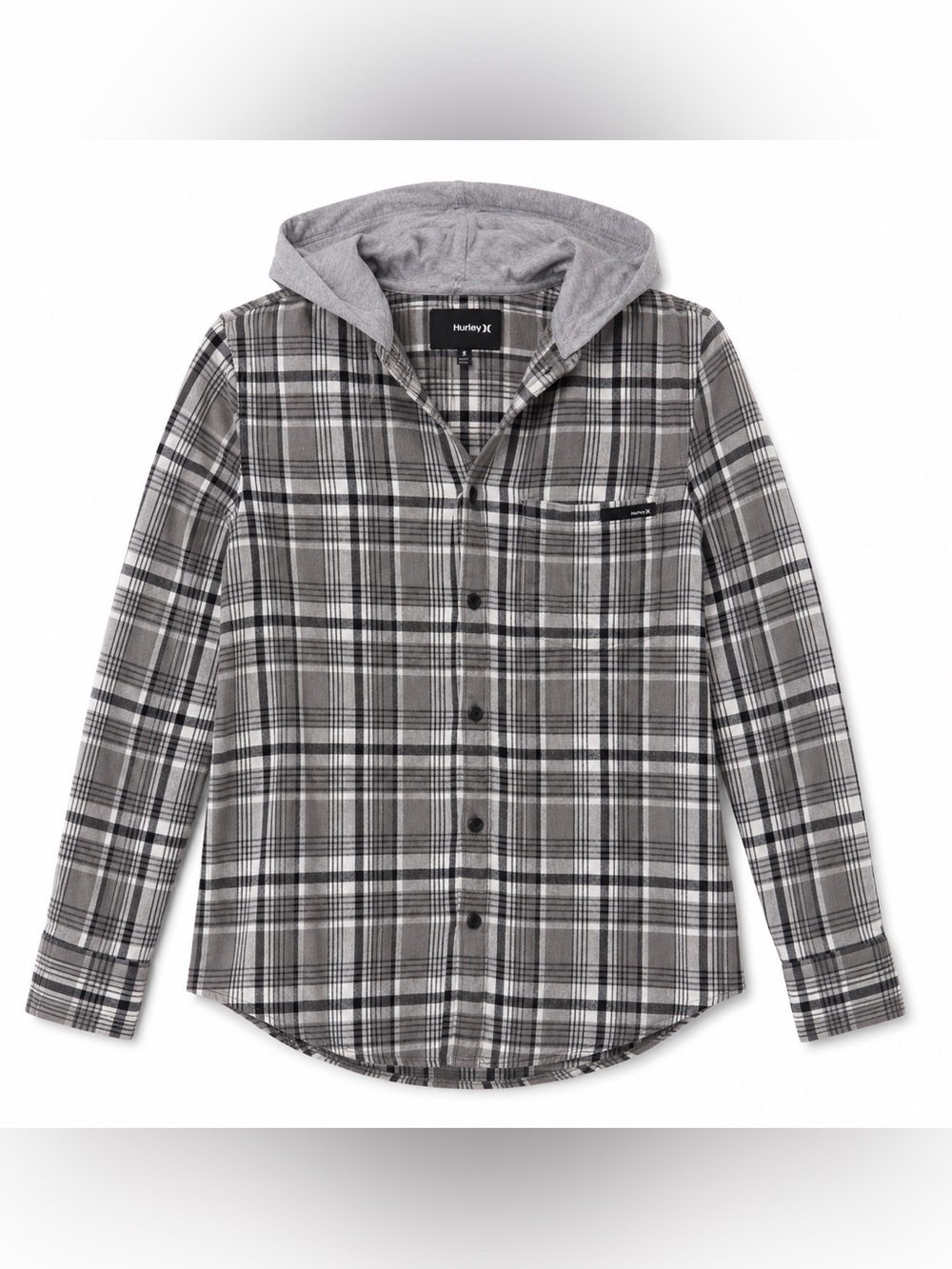 Hurley Women’s Gray Plaid Hooded Flannel Shirt Jacket Small Cotton